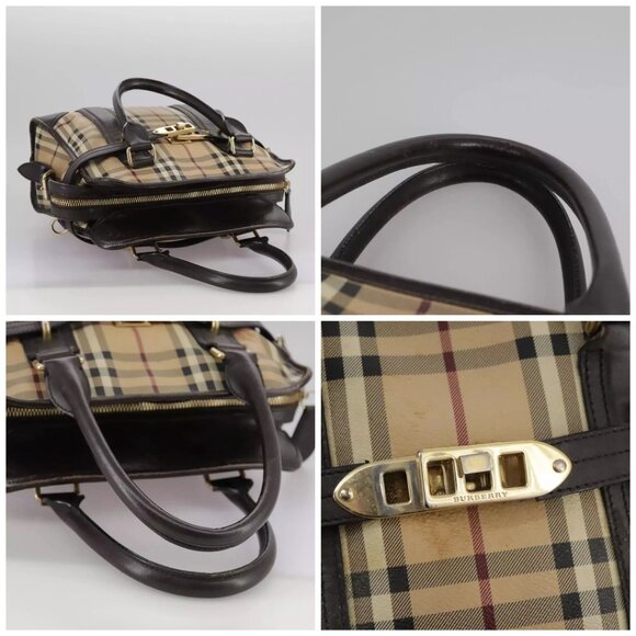 BURBERRY Nova Check Hand Bag PVC Leather 2way Beige Auth 105764 - Picture 14 of 15
